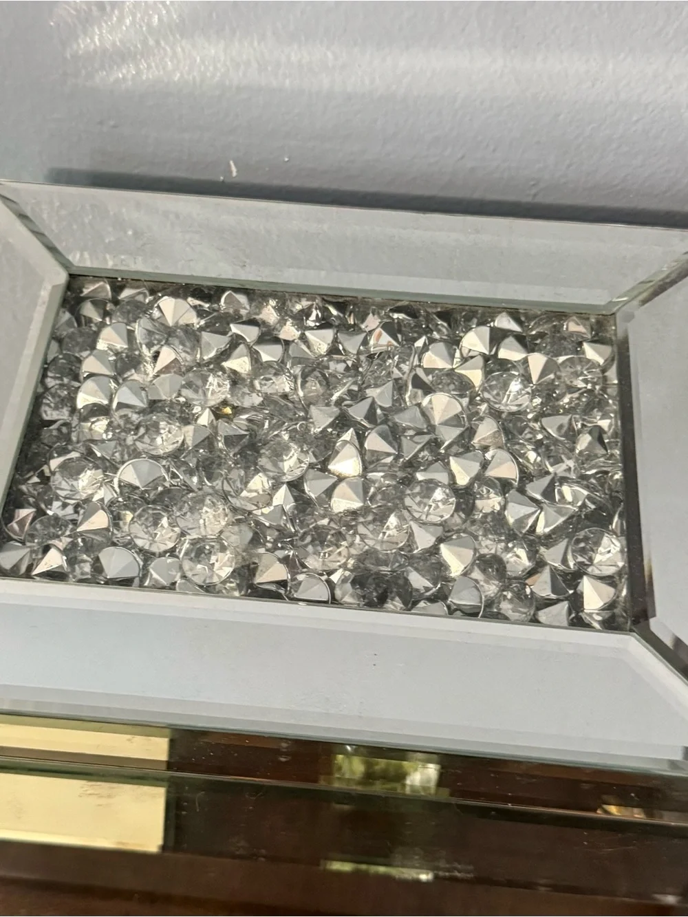 Mirrored Jewelry Box with Sparkling Crystal Top - Silver